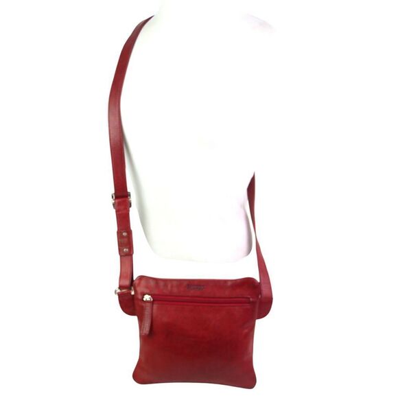 Saccoo RED GENUINE LEATHER X-BODY ORGANIZER MESSENGER SHOULDER BAG HANDBAG PURSE - Picture 2 of 13